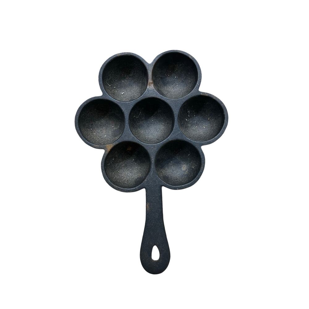 Cast Iron Egg Poacher Frying Pan Corn Bread Muffin Abelskiver Apple Cake Antique